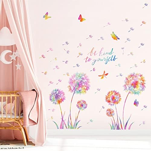 Colorful Dandelion Wall Decals with Butterflies and Dragonfly