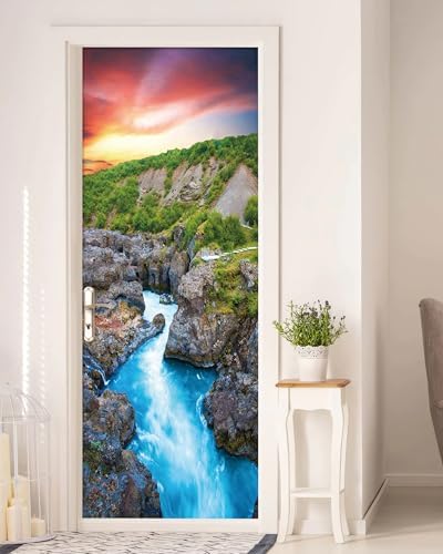 FLFK Door Mural Sticker - Mountain Landscape Decal