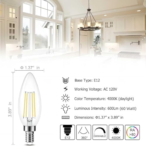 Cotanic Dimmable E12 LED Candelabra Bulb 12 Pack
