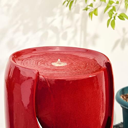 Glitzhome Oversized Ceramic Fountain with LED Light and Pump Red