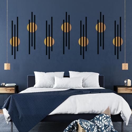 Black Lines with Metallic Gold Circles Peel and Stick Wall Decals