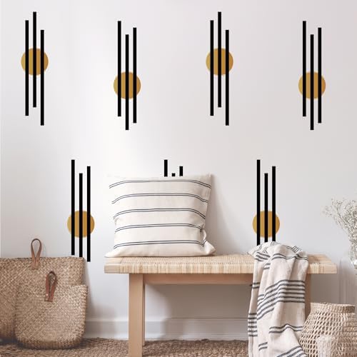 Black Lines with Metallic Gold Circles Peel and Stick Wall Decals