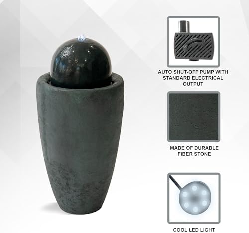 XBrand 2598 W Round Stone Water Feature with LED Lights