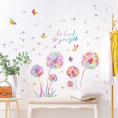 Colorful Dandelion Wall Decals with Butterflies and Dragonfly