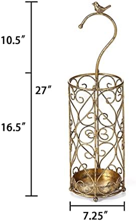 Antique Gold Cast Iron Umbrella Stand with Drip Tray