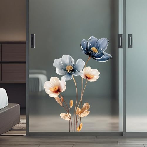 Gold Leaf Blue Flower Wall Decal for Home Decor