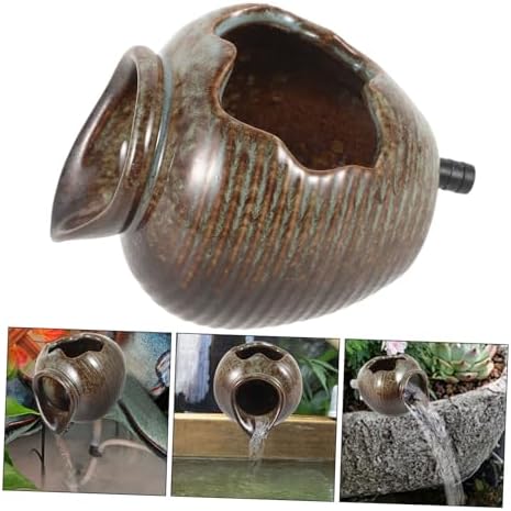 BESPORTBLE Unique Textured Ceramic Jar Solar Fountain Decor