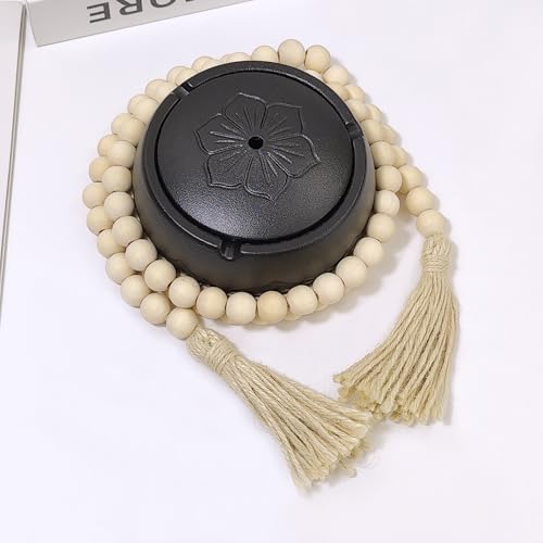 58-Inch Natural Wooden Bead Garland with Tassels