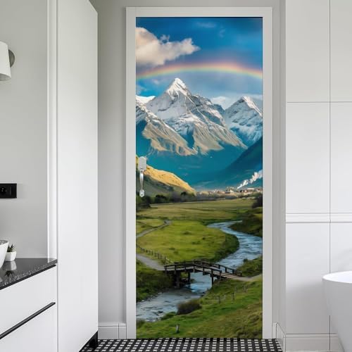 REDAMANCY 307x79 Nature Rainbow Scenery Door Stickers Vinyl 3D Murals