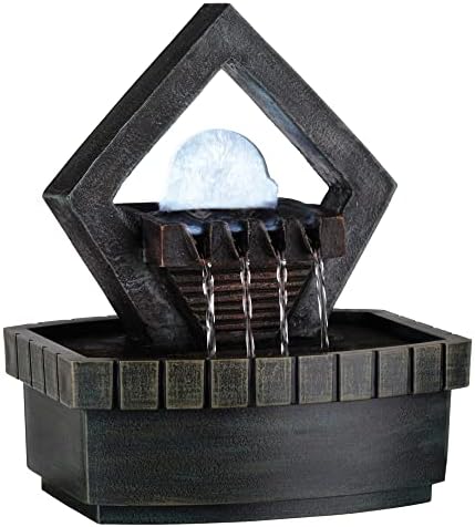 HomeRoots 10 Inch Brown Polyresin Geo and Pebbles Tabletop Fountain with LED Light