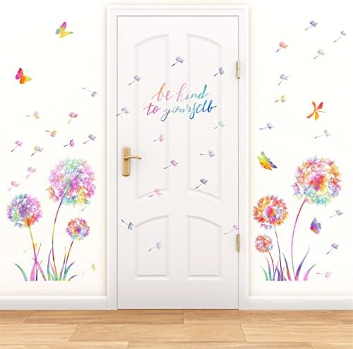 Colorful Dandelion Wall Decals with Butterflies and Dragonfly