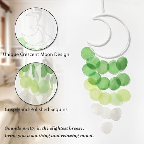 Pretty Jolly Capiz Moon Dream Catcher Wind Chimes Green