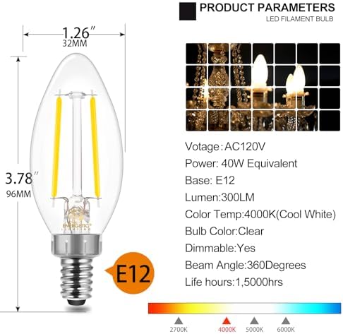Energetic E12 B10 LED Candelabra Light Bulb Pack of 6