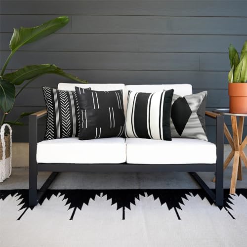 Adabana Waterproof Pillow Covers Set of 4 20x20 Inch Black and White