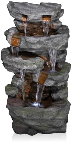 Alpine TZL284 39 Inch 4 Tier Cascading Stone Fountain with LED Lights