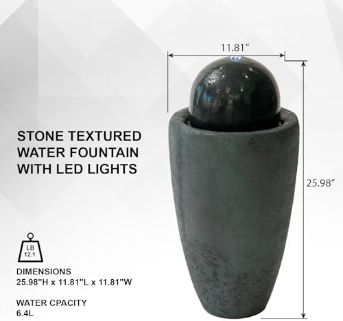 XBrand 2598 W Round Stone Water Feature with LED Lights