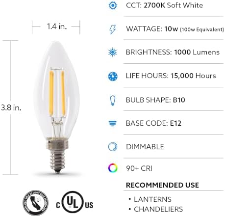 Feit Electric LED Candelabra Bulb 12 Pack Dimmable 2700K