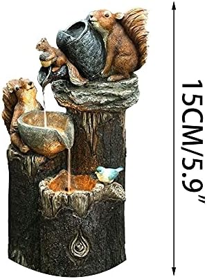 SUNESA Tabletop Fountain Resin Squirrel Family Outdoor Garden Decoration
