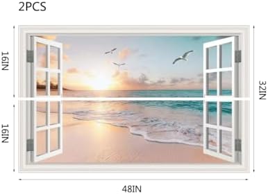 Fake Window Wall Decal Summer Beach Seascape Set of 2