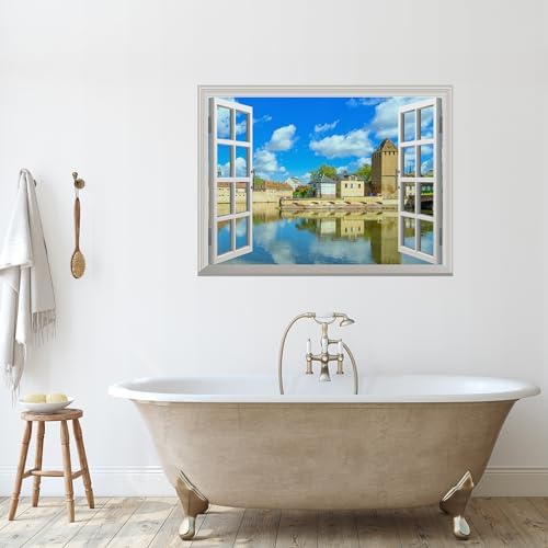 Wall26 Removable Wall Sticker - Peaceful River in Quiet Town 24x32 Inch