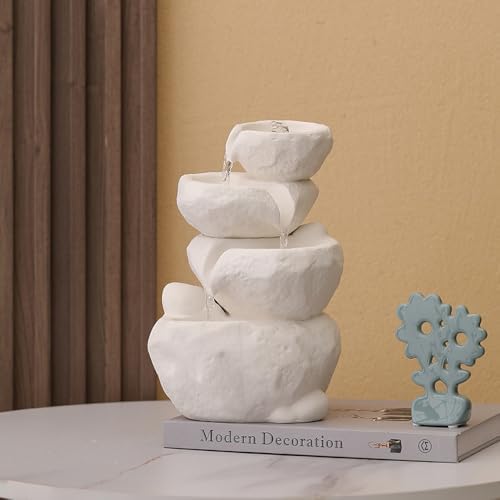 White Tabletop Fountain with Low Voltage Pump