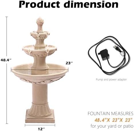 TITIMO 48 Inch Freestanding Water Fountain with 3-Tier Roman Pillar Style