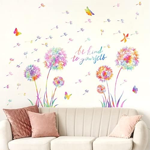 Colorful Dandelion Wall Decals with Butterflies and Dragonfly