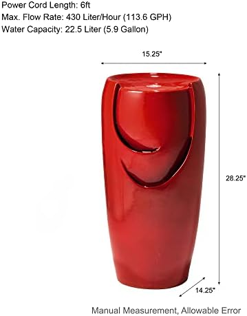Glitzhome Oversized Ceramic Fountain with LED Light and Pump Red