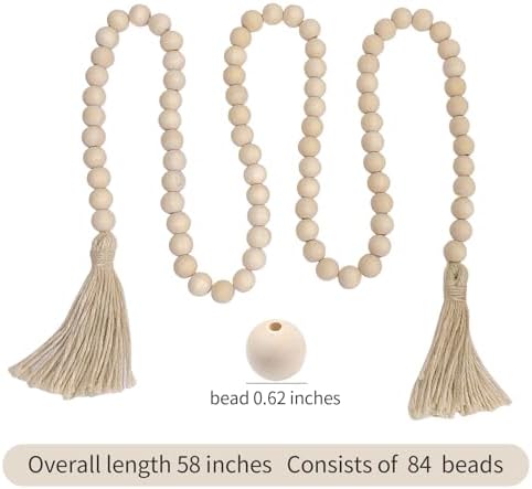 58-Inch Natural Wooden Bead Garland with Tassels