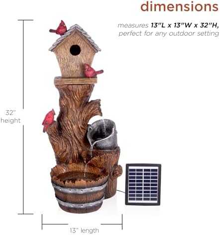 Alpine Corporation ZEN882SLR 32 Inch Solar Birdhouse Fountain
