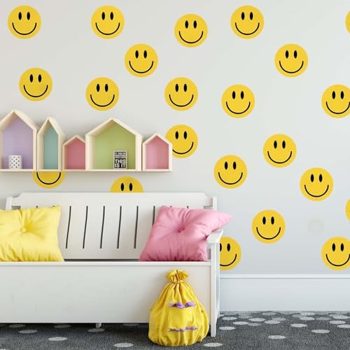 9 Sheets Yellow Happy Face Wall Decals for Home Classroom Party Supplies