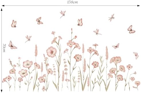 SHUCHING 54 Inch x 27 Inch Pink Flower Wall Sticker Peel and Stick