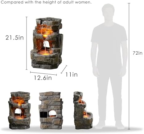 Kalona 3-Tier Outdoor Water Fountain with LED Lights