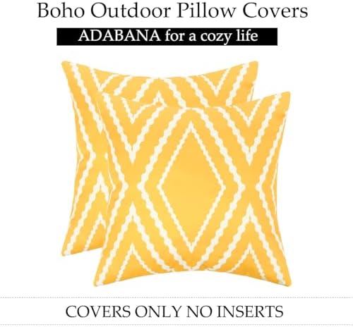 Adabana Waterproof Throw Pillow Covers Set of 2 Boho Yellow and White