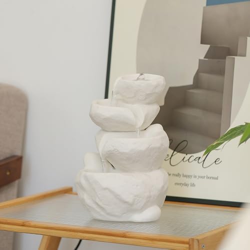 White Tabletop Fountain with Low Voltage Pump