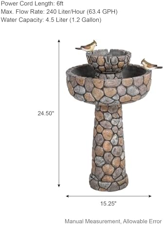 Glitzhome 2-Tier Stone Outdoor Water Fountain with Birds