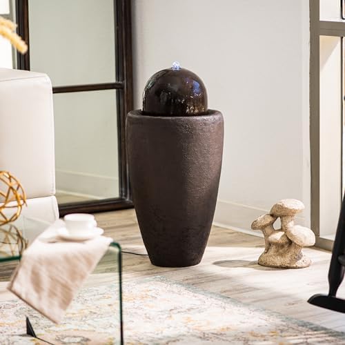 XBrand 2598 H Round Stone Water Fountain with LED Lights