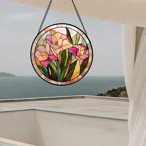 Pink Gladiolus Stained Glass Suncatcher 118 in
