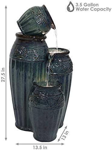 Sunnydaze Tour de Vase 27-Inch Ceramic Fountain with LED Lights