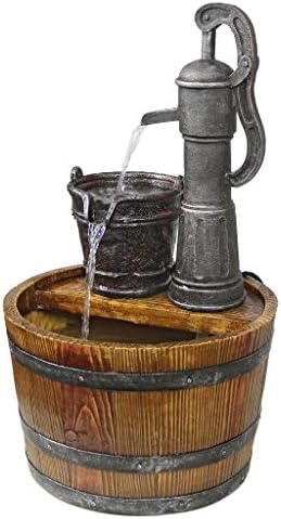 Design Toscano Water Fountain - Farm Style Faux Wood Barrel Decor