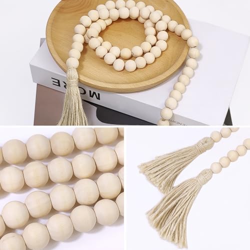 58-Inch Natural Wooden Bead Garland with Tassels