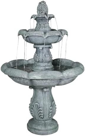 SunJet 48 Inch 3-Tier Concrete Outdoor Water Fountain