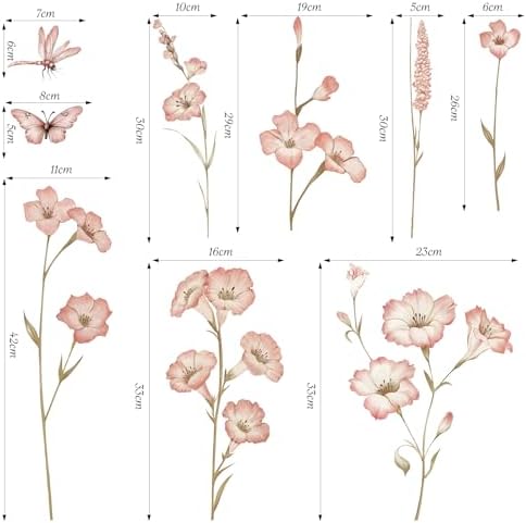 SHUCHING 54 Inch x 27 Inch Pink Flower Wall Sticker Peel and Stick