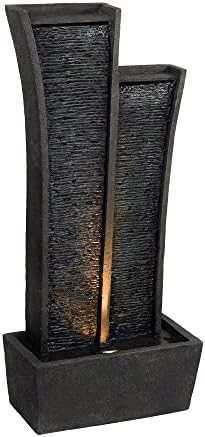 HomeRoots 41 Inch Grey Polyresin Tabletop Fountain with LED Light and Music