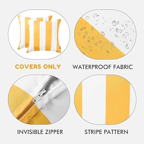 Western Home 2 Pack Waterproof Striped Throw Pillow Covers 18x18 Inch Yellow