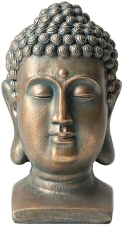 Glitzhome 16 H Faux Bronze Buddha Head Garden Statue