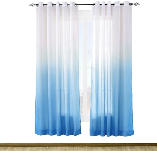 Macochico Gradient Sheer Curtains Blue Solid Indoor Outdoor Dustproof Privacy Protection