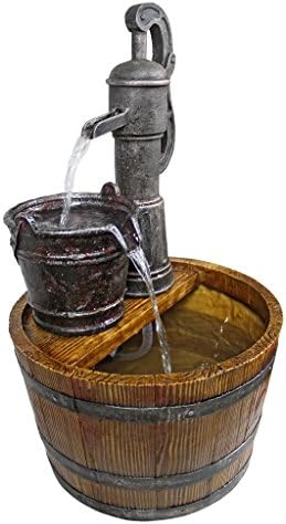 Design Toscano Water Fountain - Farm Style Faux Wood Barrel Decor