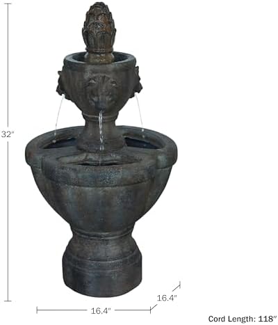 Pure Garden 50-0005 Lion Head Fountain Brown