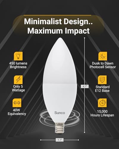 Sunco Dusk to Dawn LED Candelabra Bulb 6 Pack